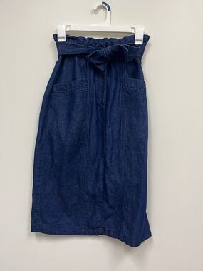 Amour Vert Indigo Paper bag Waist Denim Midi Skirt size S
